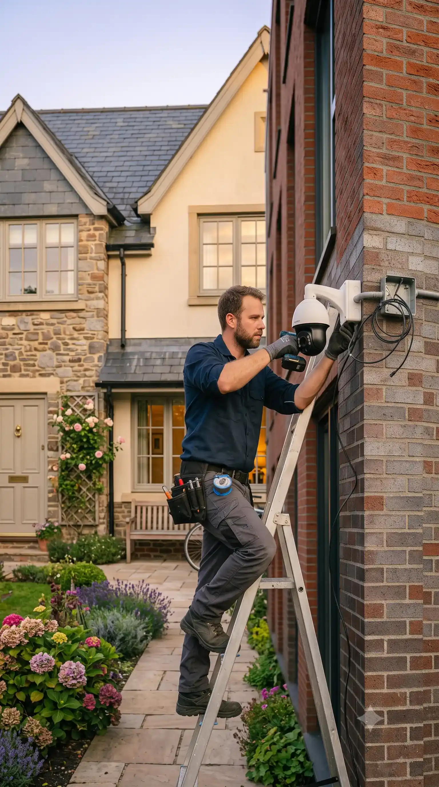 Technician installing a smart security camera
