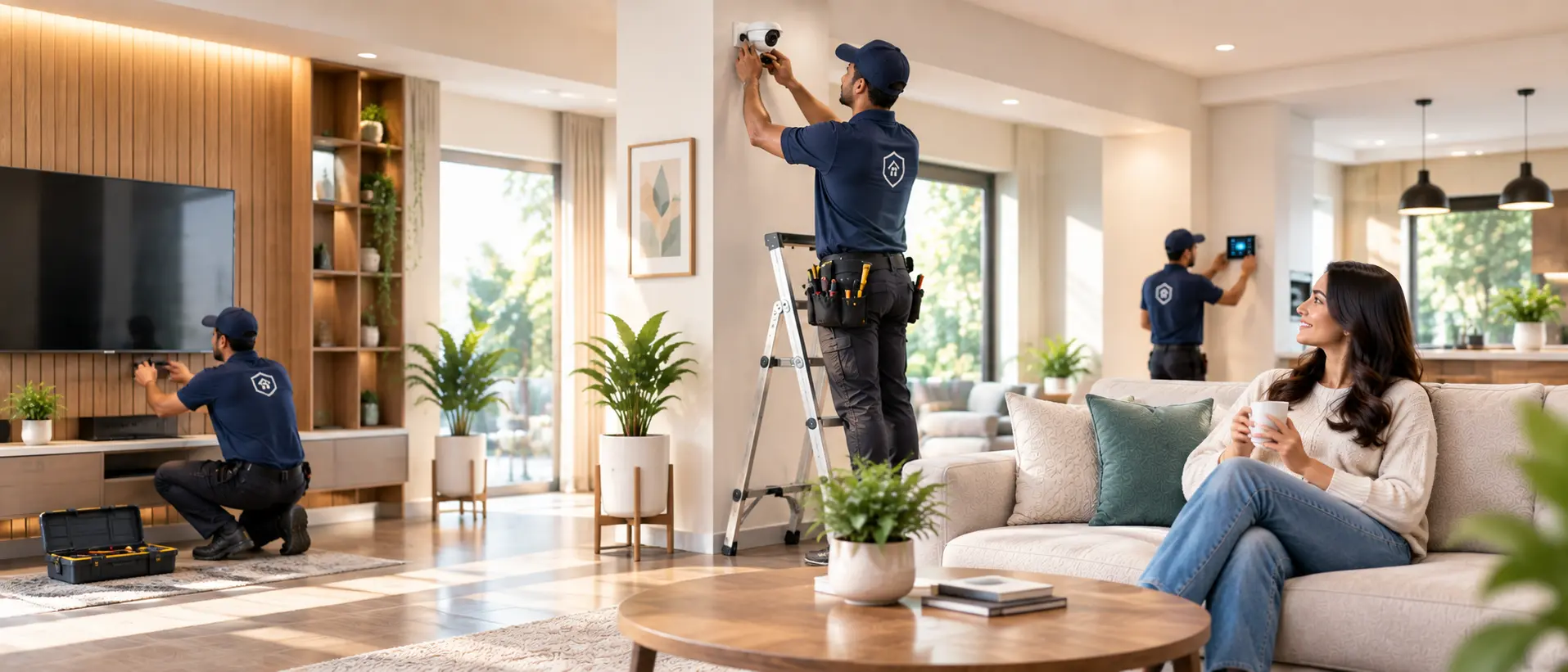 Team installing a smart home system